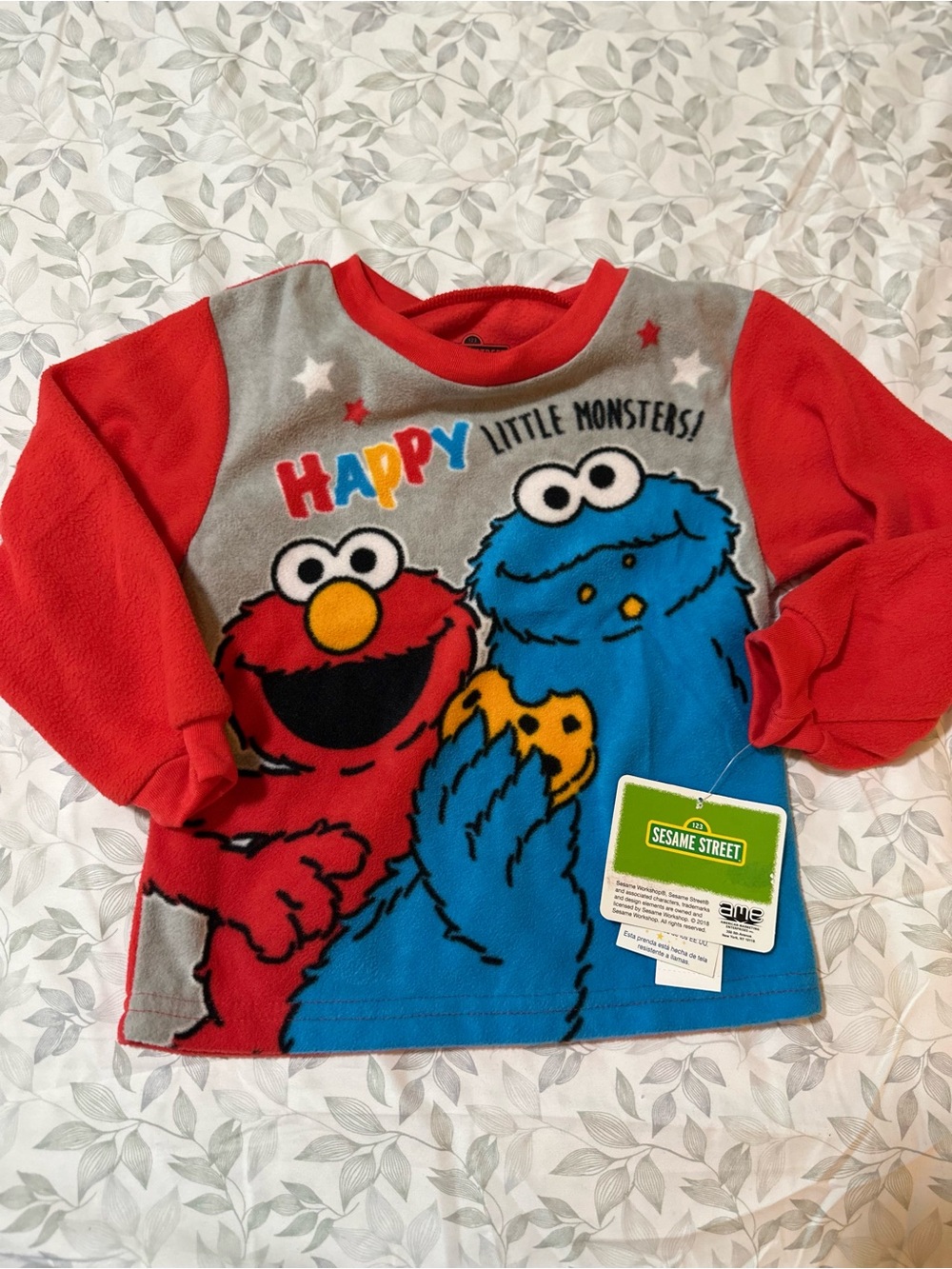 Sesame Street Red, Blue & Gray 'Happy Little Monsters' Long Sleeve Top